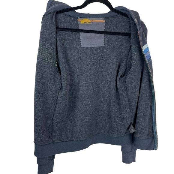 Avi­a­tor Na­tion 5-Stripe Full Zip Hood­ie Sweatshirt Charcoal Blue Size S - Picture 2 of 12